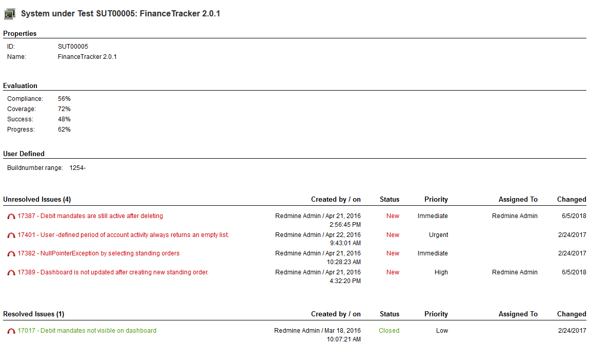 Additional issue related information is now available for the system under test page